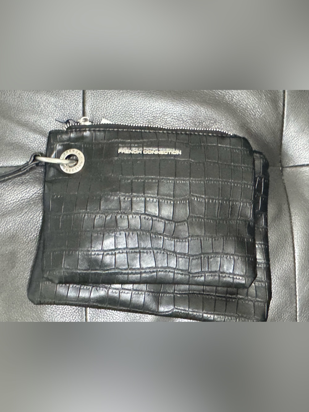 NWT French Connection Black Croc-Embossed Wrist Pouches with Ring Detail
